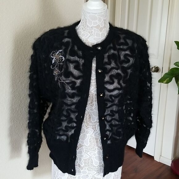 Vintage Eddie Dassin Angora and Lambswool Blend Cardigan Sweater - Picture 1 of 9